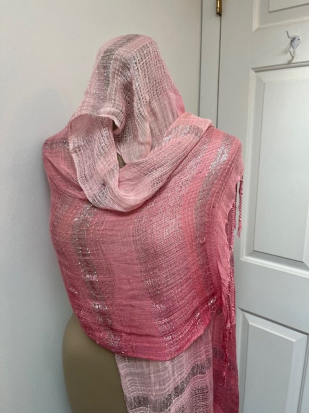 Variegated Pink & Silver Gauze Scarf Wrap